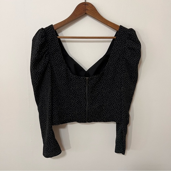 Miss Selfridge cropped puff sleeve top Size 4 polka dot black  white sweetheart - Picture 5 of 14